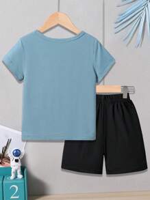 2pcs/Set Young Boys Big Bro Letter Print Round Neck Short Sleeve T-Shirt And Casual Sports Shorts Set