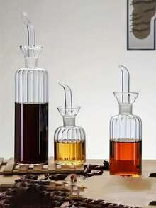 1pc Glass Oil Bottle, Kitchen Transparent Oil Condiment Jar, Vinegar Bottle, Soy Sauce Bottle - Clear - View 1