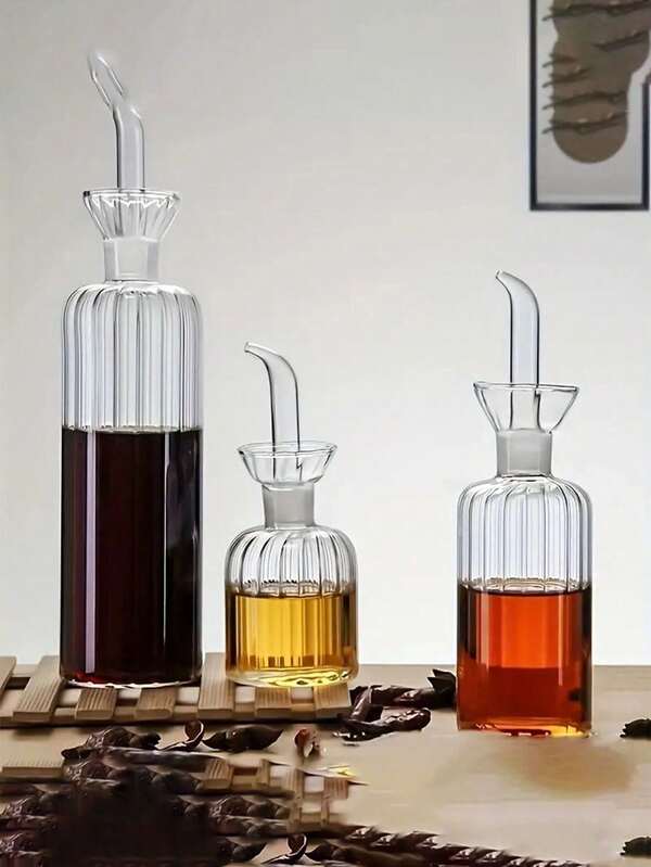 1 pièce Bouteille d'huile en verre, bocal à assaisonnement transparent de cuisine, bouteille de vinaigre, bouteille de sauce soja