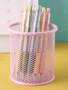 Creative Iron Hollow Desktop Pen Holder, Colorful Grid Round Iron Wire Storage Bucket, Student Stationery Multi-Function Organizer Rack, Nordic Minimalist Style Desktop Storage Bucket, Desktop Organization