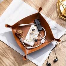 1 件优雅仿皮托盘收纳盒 - 开放式堆叠收纳盒，适用于桌面、钥匙、腕表、化妆品和珠宝 - 多用途矩形展示托盘，带纽扣封口，适用于客厅配件和零食，配件托盘 | 优雅收纳盒 | 金色装饰，珠宝托盘，珠宝托盘 - 均碼 - 查看 3