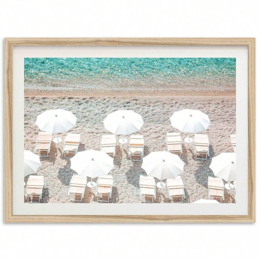 1 件，墙面艺术，现代海报，精美海滩印刷品 - 意大利海岸摄影，阿马尔菲海岸遮阳伞，空中海滩印刷品，夏季墙面艺术，客厅装饰，卧室装饰美学，乔迁礼物，无框 - 彩色 - 查看 1