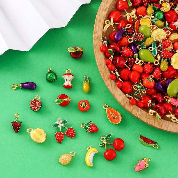 5/10 buc. Pandantive 3D metalice în formă de fruct, asortate, DIY pentru cercei, brățări, brelocuri, pandantive pentru genți