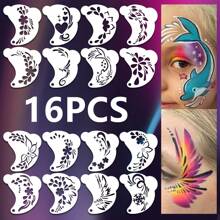 16pcs Reusable Washable Flexible Face Paint Template, Double-Sided, Easy To Clean, Suitable For Halloween Party/Ball And Other Events