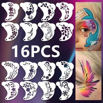 32pcs Reusable Washable Flexible Face Paint Templates, Double-Sided, Easy To Clean, Suitable For Halloween Parties/Balls