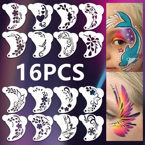 16 Stücke wiederverwendbare waschbare flexible Gesichtsfarbe Vorlage, beidseitig, einfach zu reinigen, geeignet für Halloween Party/Ball und andere Veranstaltungen