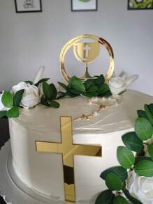 6Pcs(3sets) Cross Cake Topper Gold Acrylic For Baptism, Christening, Communion Cake Decor, Dessert Table Dress Up Supplies, Cake Decor Supplies, Baking Decor Supplies, Party Decor Supplies