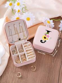 1 件花卉首字母首饰盒、A-Z 字母旅行首饰盒、伴娘、结婚礼物、字母戒指盒、女士礼品盒、PU 皮革首饰盒（用于戒指、吊坠、耳环、项链等） - 女孩和女士礼品盒。