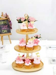 60pcs Sakura Cupcake Toppers, Wafer Paper Flower Cupcake Decorations, Suitable For Baby Shower, Wedding, Birthday Party Decor - Multicolor - View 7
