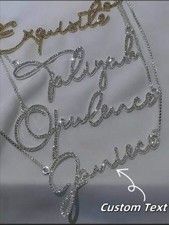 Customized Diamond Name Necklace, DIY Name Necklace With Diamond, Stainless Steel Box Chain Full Diamond Name Necklace, Customized Handwritten Full Diamond Letter Necklace, Customized Name Necklace, Handwritten Name Necklace, Shiny Name Necklace, Crystal Name Jewelry, Personalized Necklace, Handmade Name Necklace, Christmas Gift