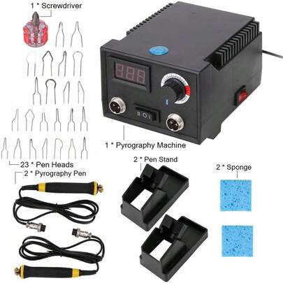 Kit de pirograbado de 60 W, temperatura ajustable, herramienta de pirograbado con doble punta, con 20 puntas de alambre.