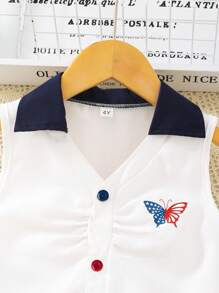2pcs Girls Patriotic Outfit Set 2025 American Flag & Butterfly Tank Top With Pleated Skirt, Toddler Summer Clothes (Age 2-3,4-5,6-7Y)