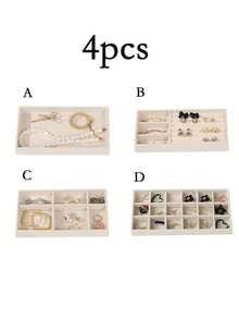 8pcs/Set Jewelry Display Tray, Jewelry Box, Cosmetic Organizer, Multi-Function Accessory Storage & Display Box, Stackable Jewelry Organizer Tray, Desktop Jewelry Storage Display Box, Suitable For Earrings, Necklaces, Rings, Bracelets, Pendants, Lipsticks, Pearls, Brooches, Elegant And Convenient Bedroom Accessories - Beige - View 26
