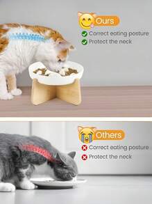 Gamelle Chat Slow Feeder Bowl With Stand - Ceramic Elevated Cat Food Bowl For Dry & Wet Food, Anti-Vomiting Puzzle Feeder
