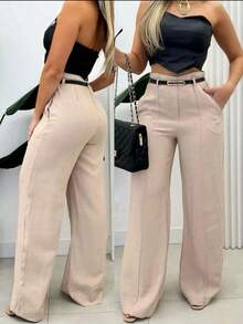 Women's Tailored Pants With Belt Simple Elegant Casual Sexy Pocket With Belt Zipper Evening Daily Winter - 米色 - 查看 4