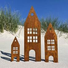 3PCS Rusty Castle-Shaped Metal Houses Silhouette, Decorative Garden Stakes, Vintage Artistic Outdoor Decor For Gardens Flowerbeds Lawns Patios - Rust Brown - View 8