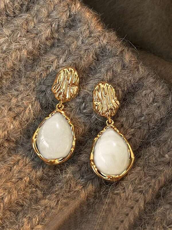 1 Pair Vintage Elegant Resin Inlay Geometric Design Earrings, Sophisticated Everyday/Party/Festival Fashion Accessories For Women, Autumn/Winter