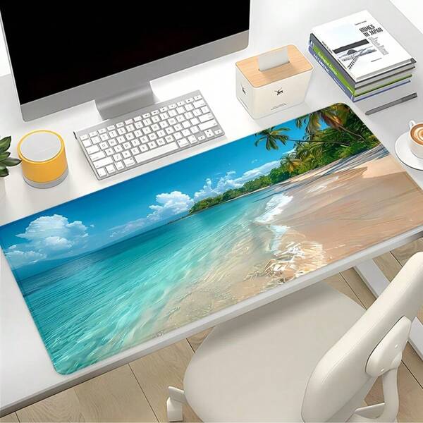 وسادة الفأرة بتصميم المحيط الأزرق، وسادة مكتب بتصميم الشاطئ الصيفي، اكسسوارات مكتب كبيرة، قاعدة مطاطية بحافة مخيطة، وسادة لوحة المفاتيح مانعة للانزلاق، مناسبة للمكتب والمنزل والكمبيوتر، هدية مناسبة للرجال والنساء والأصدقاء وللعودة إلى المدرسة، وسادة ألعاب