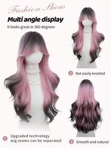 Synthetic Heat-Resistant .Long Natural Wave Hair, With Bangs , Multi Color ,Daily Natural, Smooth And Realistic Wig(Excluding Accessories), Halloween - Multicolor - View 5