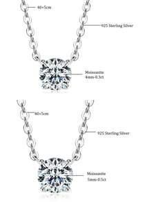 XUJIA 1PC Classic 0.3ct/0.5ct Moissanite Necklace For Women Round 4mm/5mm 925 Sterling Silver Necklace 40+5cm Women's Jewelry Anniversary Birthday Jewelry Gifts For Her With GRA Certificate