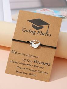 Goodwaro 1 Pc Minimalist Stainless Steel Graduation Cap & Braided Waxed String Bracelet, Graduation Gift Suitable For Men & Women