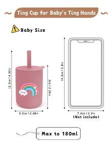 1pc 180ml/6oz Silicone Baby Straw Cup, Mini Sippy Cup For Toddlers Beginner, Infant Feeding Stage 1 Practical Drinking Cup - Pink - View 5