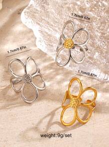1 pieza Anillo con diseño floral dramático de acero inoxidable enchapado en oro de 18K, joyería de moda para que las mujeres puedan usar a diario, de viaje o en fiestas