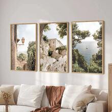 3 套无框意大利旅行风景海岸画廊墙面艺术海报帆布印刷简约地中海乡村美学装饰画适用于公寓、客厅、卧室、现代家居装饰