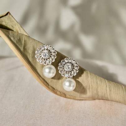 上品な女性用ファッションフェイクパール入り白ジルコニアピアス クリスマス冬のクリスマスギフト
