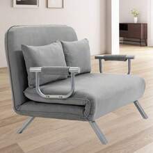 Fabric Convertible 2 Seater Sofa Bed W/ 2 Pillows For Living Room, Light Grey - Grey - View 9