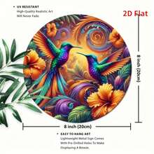 2D 打印单件圆形金属标牌，蜂鸟主题，适用于车库墙面装饰、咖啡厅酒吧俱乐部客厅墙面装饰