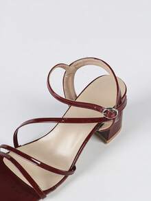 Women's High Heel Sandals, Burgundy, Square Toe Chunky Heel, Fashion Elegant Formal Shoes, Suitable For Parties And Galas - Burgundy - View 8