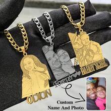 Personalized Stainless Steel Photo Necklace, Customized 5mm Cuban Chain With Photo And Name, Holiday Gift For Family And Friends - Gold - View 8