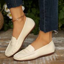 女士平底休闲乐福鞋，软底，户外防滑平底鞋，轻便舒适，适合中年妈妈工作/日常穿着。 - 米色(鏡面) - 查看 2