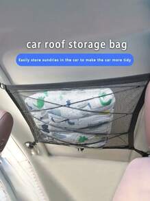 Black Car Ceiling Cargo Net, Reinforced Load-Bearing & Non-Sagging Dual-Layer Mesh Car Roof Storage Organizer, Car Ceiling Cargo Net, Car Roof Storage Organizer For Long-Distance Travel & Camping, Interior Accessories, Car Supplies, Car Interior Accessories, Car Organizing Accessories