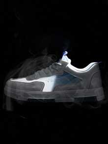 Moda de los hombres de color degradado Low Top Thick Bottom zapatillas de baloncesto,Transpirable Round Toe Lace Up Casual Sneakers,antideslizante suela de goma zapatillas de tenis de los hombres - Celeste - Ver 2