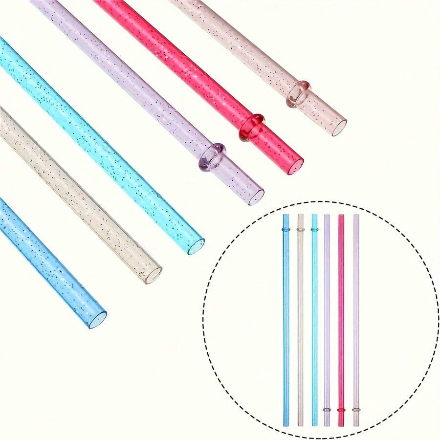 12pcs Reusable Plastic Straws With Cleaning Brush - Food-Safe, Vibrant Colors & Speckled Design For Cocktails, Milk, Water - Perfect For Parties, Weddings, Beach, Home & Bar Use, Party Drink Accessories, Festive Drinkware - 彩色 - 查看 1
