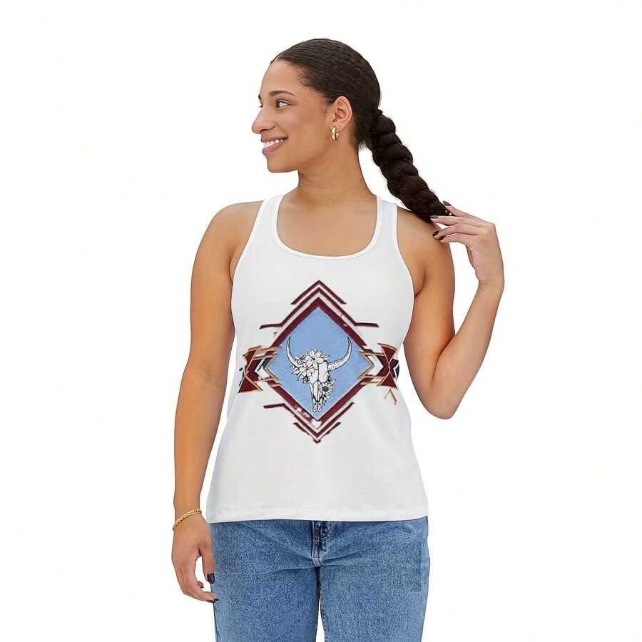 Camiseta sin mangas de alta calidad con estampado AOP1242g de diseño nativo de calavera, de algodón puro suave y transpirable, cómoda y holgada, adecuada para usar todo el día, para graduación, cuidados, de tela de alta gama, una excelente opción para regalo - Blanco - Ver 1