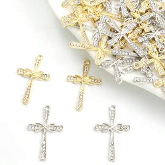 10pcs Baroque Style Crystal Rhinestones Cross Charms Men Women Unisex Alloy Pendants For Necklace Earrings Pendants DIY Jewelry Making Small Business Supplies