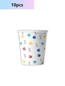 10 Stücke Hundetatzenmuster Geburtstagsfest Zubehör, Wegwerf Pappteller, Becher, Servietten Geschirr Set mit Hundetatzenmuster, Hundetatzenmuster Party Dekorationen für Welpe Themenfest, Picknick Geschenke