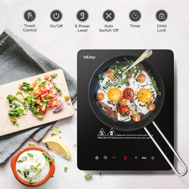 MAXPOWER IsEasy Single Induction Cooker 2100W Portable Induction Hob With Slim Black Crystal Panel Body, Induction Plate With 9 Power Levels Setting, Max & Min Function, 8-Hours Timer, Lock (WQ-8030) - UK Plug(220-240V) - View 2