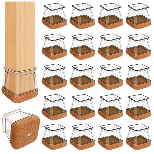 8/16 PCS Chair Leg Floor Protectors, Silicone Felt Chair Leg Caps Cover Furniture Pads For Hardwood Floors, Furniture Sliders For Chair Legs(Square)