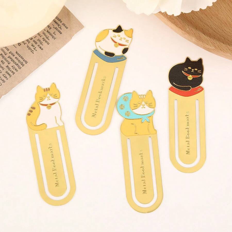AHLGCAFT Cartoon Cat Hollow Metal Bookmarks, Cute Style Series, Ideal Creative Gift For Book Lovers, Students, And Office Friends,School Supplies,Back To School - Gold - View 1