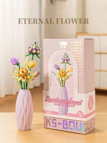 1 set de mini briques, blocs de construction en forme de fleurs avec un vase emballé. Série de fleurs colorées DIY, bouquets décoratifs, fleurs artificielles, décoration unique maison DIY, collection botanique, soulagement de la pression, activités de construction anti-stress, ornements de bureau, créez votre propre collection de fleurs, cadeau parfait pour anniversaire, fête des mères, cadeau de Saint-Valentin créatif, construction en famille, modèle pour exposition.