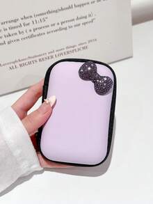 Shiny Rhinestone Bow Solid Color Large Capacity Data Cable Storage Bag, Suitable For Bluetooth Earphones, Wired Earphones, Chargers, Charging Cables, Portable Shockproof Zipper Storage Box, EVA Material, Ideal For Summer Vacation, Outdoor Activities, Essential For Cable Management And Travel - Multicolor - View 9