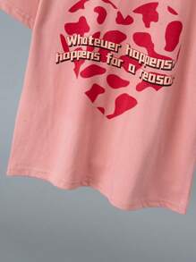 2pcs Tween GirlsCotton Pajama Sets Includes Short Sleeve Top And Shorts, Thin Heart Print Sleepwear