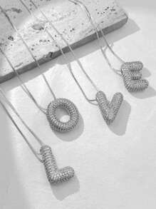 MECYLIFE 1pc Curvy Cubic Zirconia Bubble Letter Necklace, 26-Letter Pendant