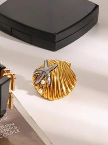 Bague minimaliste avec design d'étoile de mer et coquillage, bague de coquillage de palourde de plage, bague de style ajustable ouverte pour femmes