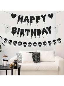 1 pieza Guirnalda decorativa de calavera negra de 98 pulgadas, adecuada para Halloween, boda gótica, cumpleaños, festival de Halloween, decoración de ambiente, fiesta temática, decoración de jardín al aire libre