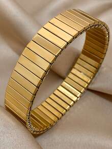1pc Unique Concave Textured Bracelet Watch Strap Elastic Bracelet For Women Stainless Steel Rhinestone Bracelet Chunky Golden Bracelet For Party Birthday Jewelry Gifts